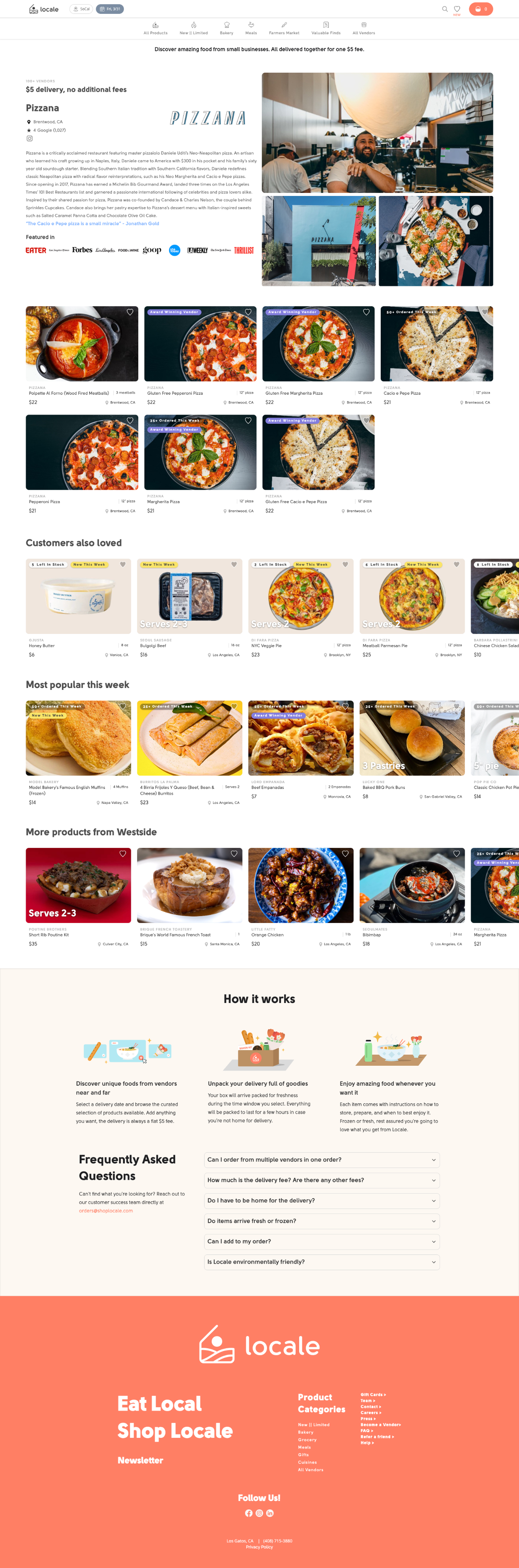 Vendor page for Pizzana, a restaurant in LA