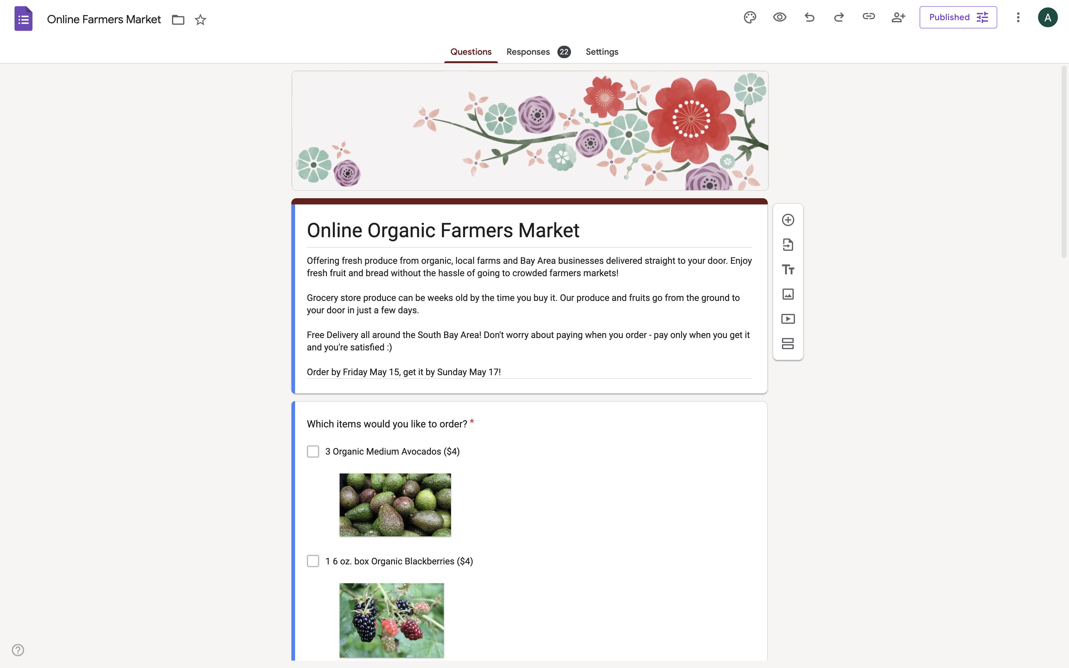 Organic on the Go order form